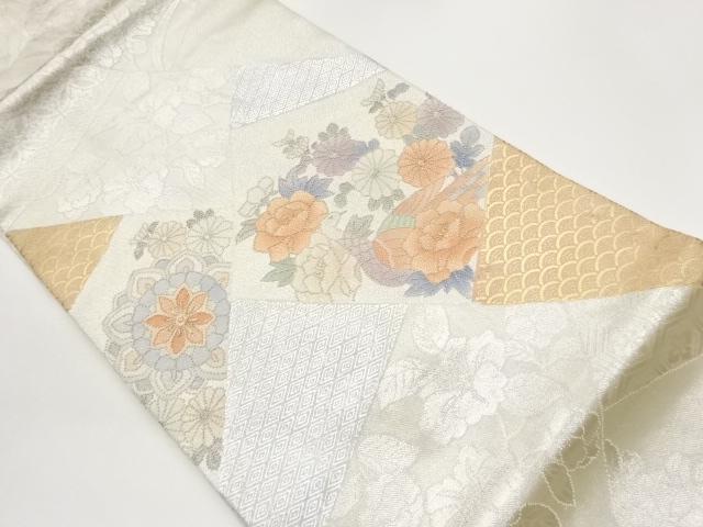 JAPANESE KIMONO / SAGARA EMBROIDERY / KIRIMETAME STYLE / CRANE / FLOWE
